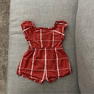 Monica + Andy 2T, Red Orange Plaid Romper